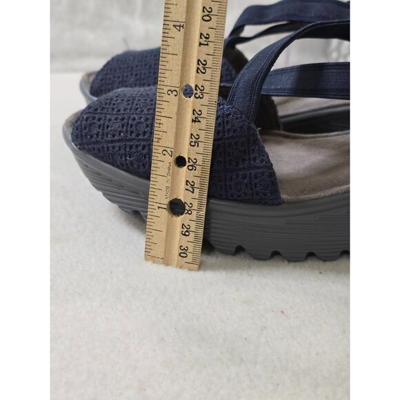 Skechers Memory Foam Navy Blue Wedge Sandals With Stretch Straps & Peep Toe Desi - Picture 9 of 12